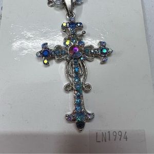 victorian collection Austrian crystal cross pendant necklace vintage 2”